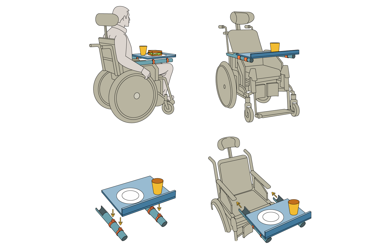 Porte plateau de self pour fauteuil roulant